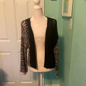 Navy and Pink Open Knit Cardigan Sweater